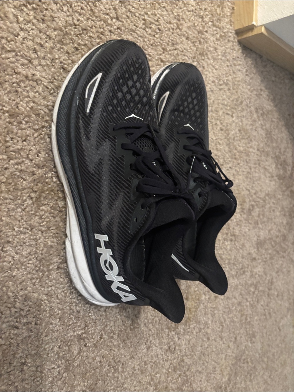 Hoka Men's Black with White Accent Athletic Running Shoes